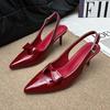 2025 Modern Office Women's Shoes Red Wedding Backless Pointed Butterfly Decoration Women High Heeled Sandals Pumps
