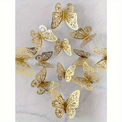 12 pz Adesivi da Parete Farfalla 3D Vuota Per Topper per Torta, Decorazione Matrimonio, Casa e Soggiorno, Decorazione Festa di Compleanno, Adesivi, Decalcomania da Parete