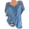 Summer Women's Chiffon Shirt with Hollow Off-the-shoulder Short-sleeved Embroidered Lace Stitching Loose Large Size
