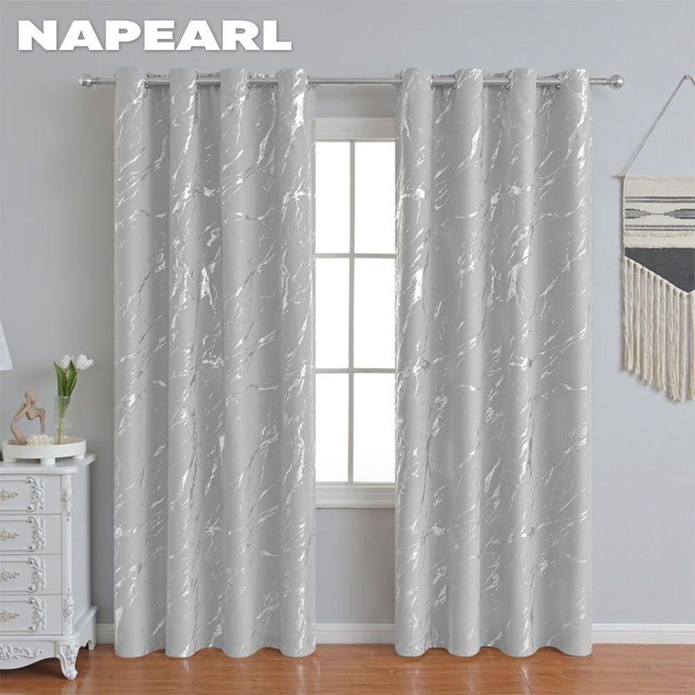 1PC NAPEARL 80% Blackout Fashionable and Minimalist Curtains with Silver and Marble Texture for Living Room Bedroom Balcony Window Home Decor