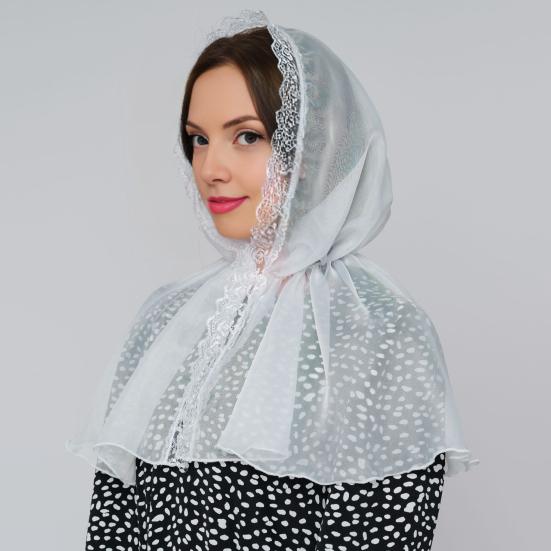 Women Headscarf Embroidery Lace Splicing Downward Shape Handkerchief Solid Color Thin Female Headwear
