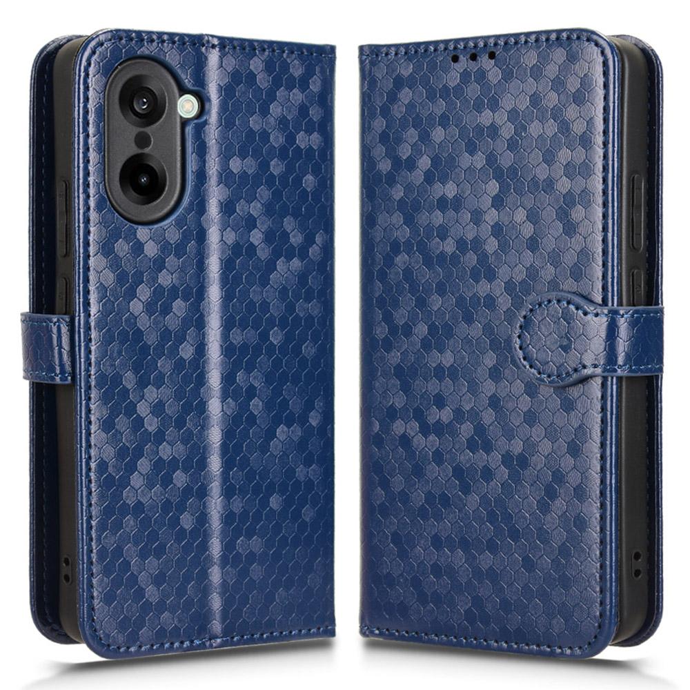 

For OnePlus Nord CE5 5G/Ace 5 Racing 5G Wallet Case Dot Pattern Imprint PU Leather Phone Cover with Wrist Strap Dark Blue
