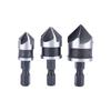 3pcs 1/4 Inch Hex Shank Countersink Drill Bit Set 5 Flute Countersink Bits Wood Metal