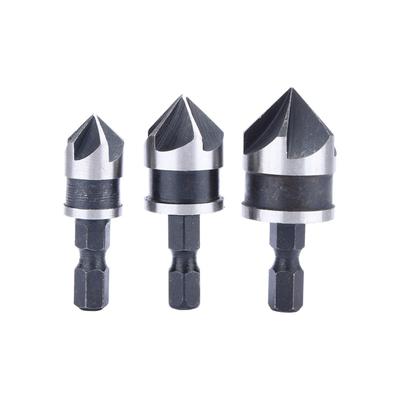 3pcs 1/4 Inch Hex Shank Countersink Drill Bit Set 5 Flute Countersink Bits  Wood Metal