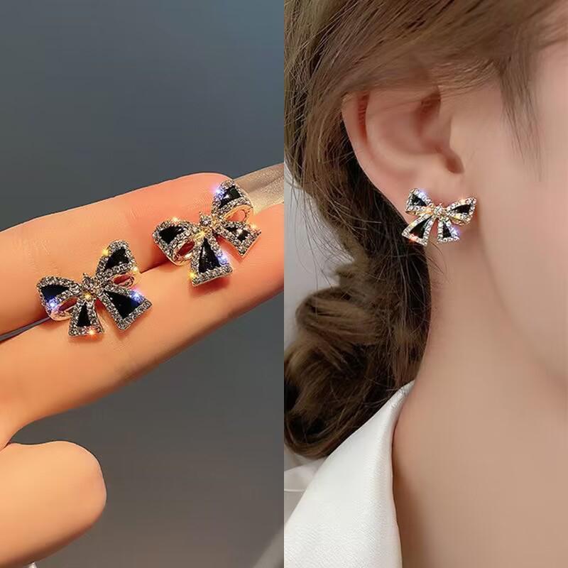 Shiny Rhinestone Bowknot Stud Earrings For Women Wedding Jewelry Party Accessries Fashion Earrings