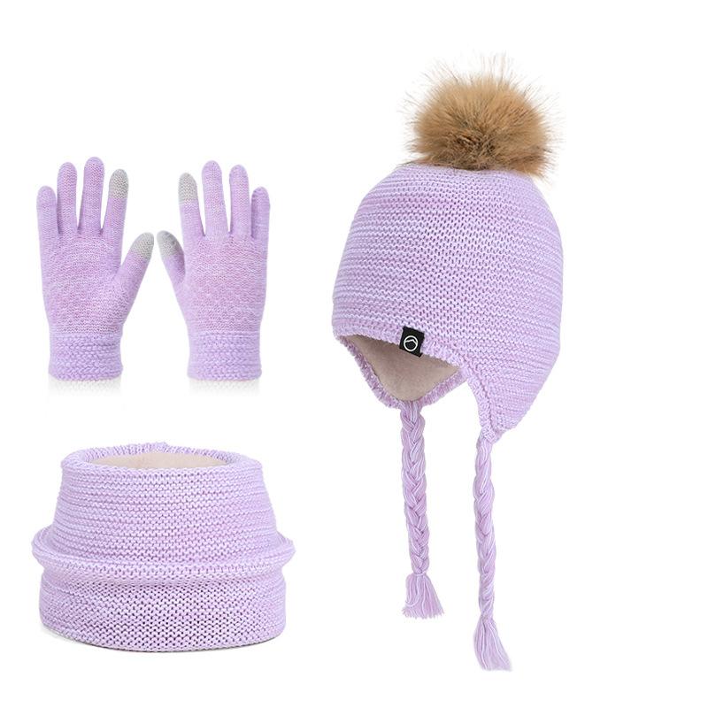 Winter Boys and Girls Baby Children's Hat, Scarf, Gloves, Three Piece Set, Outdoor Velvet Warm Ear Protection, Knitted Yarn Hat