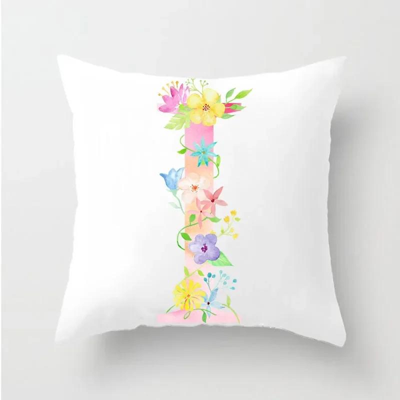 Flower 26 Letters Alphabet Decorative Cushion Cover Polyester Pillowcase Throw Pillow Cover Home Decor Fundas De Cojin 45X45Cm