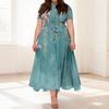 Abito Casual da Donna Taglie Forti Stampa Floreale Retro Girocollo Manica Corta Tasca Cintura Cravatta