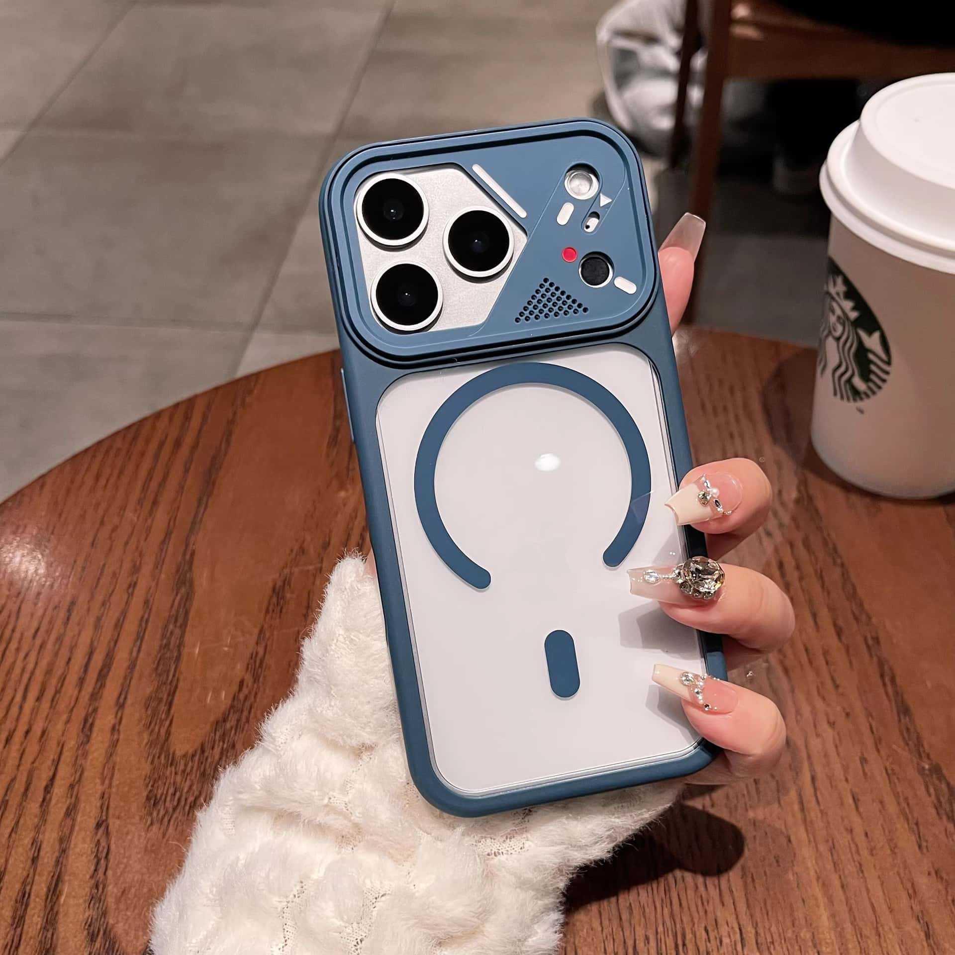 

iPhone 17 Pro Max Ya Dun Transparent Magnetic Mech Style Protective Case 14 Pro темно-синий