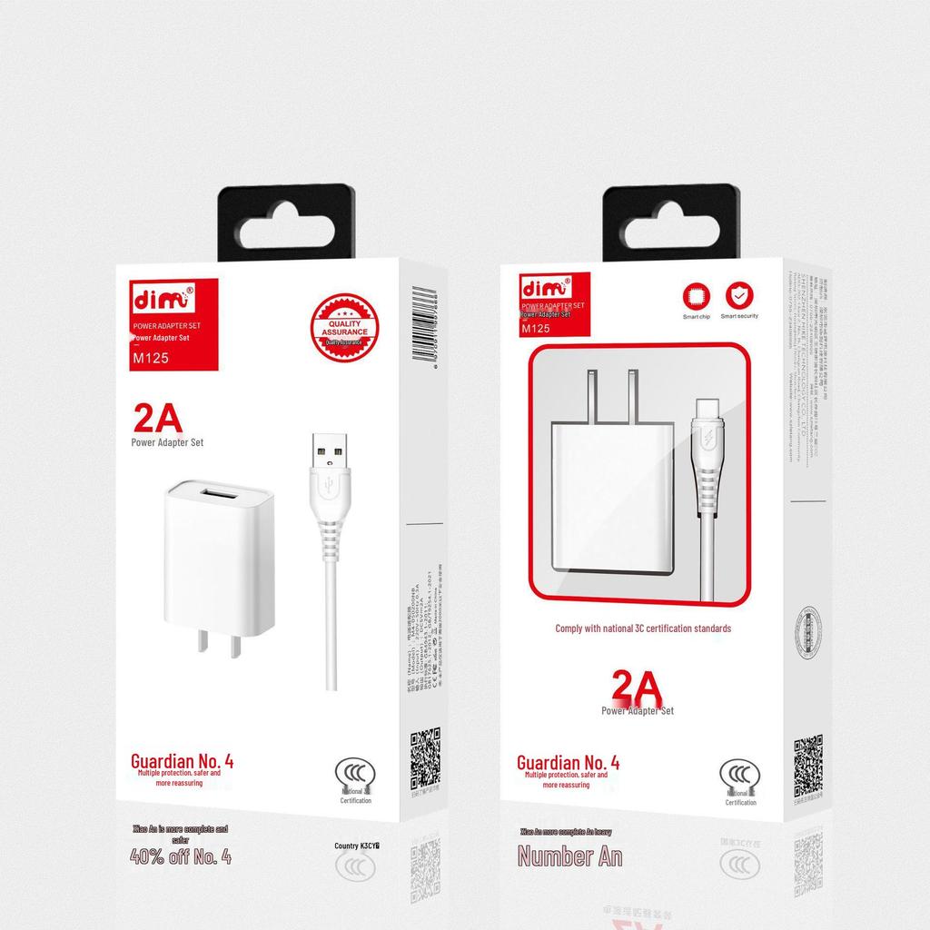 3C Certified 2A Fast Charger & Type-C Data Cable Set for Android, Apple, Huawei