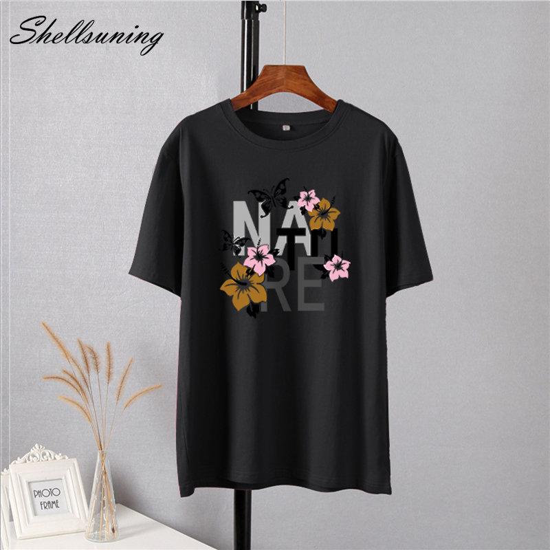 Shellsuning Vintage Graphic Harajuku Trička s potiskem Dámské 100% bavlna O Krátký rukáv Měkké trička Dámská Jednoduchá estetická trička