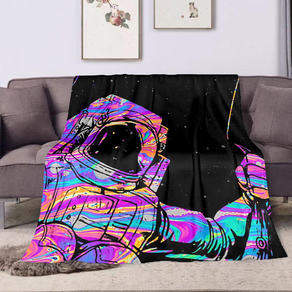 Colorful Astronaut in Space Art Design Patterned flannel blanket perfect for the bedroom living room, sofa, or a little nap