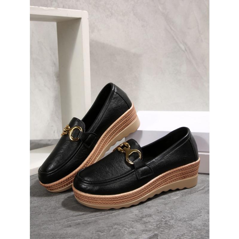 Plus Size Metal Chain Wedge Shoes Women's New Platform Muffin Loafers for Fall 2025