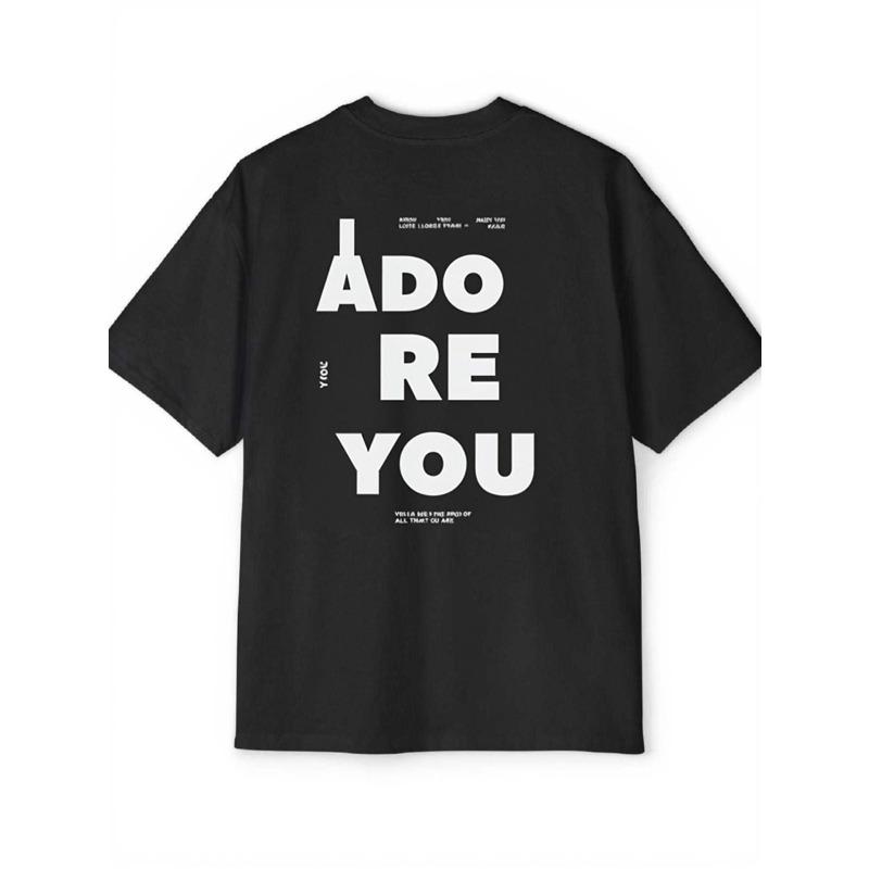 

European Size Black I Adore You Graphic Print T-Shirt | Casual Daily Wear, Short Sleeve, Crew Neck, Fashion Trend Apparel, Comfortable Casual Fit S чёрный