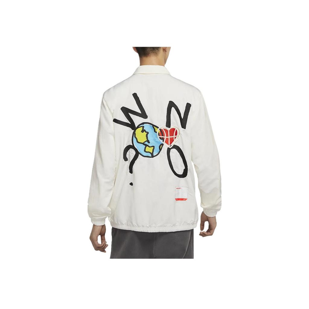 Jordan Cartoon Alphabet And Earth Pattern Embroidered Single-Breasted Lapel Long Sleeve Jacket Men Outerwear White CW4268-100