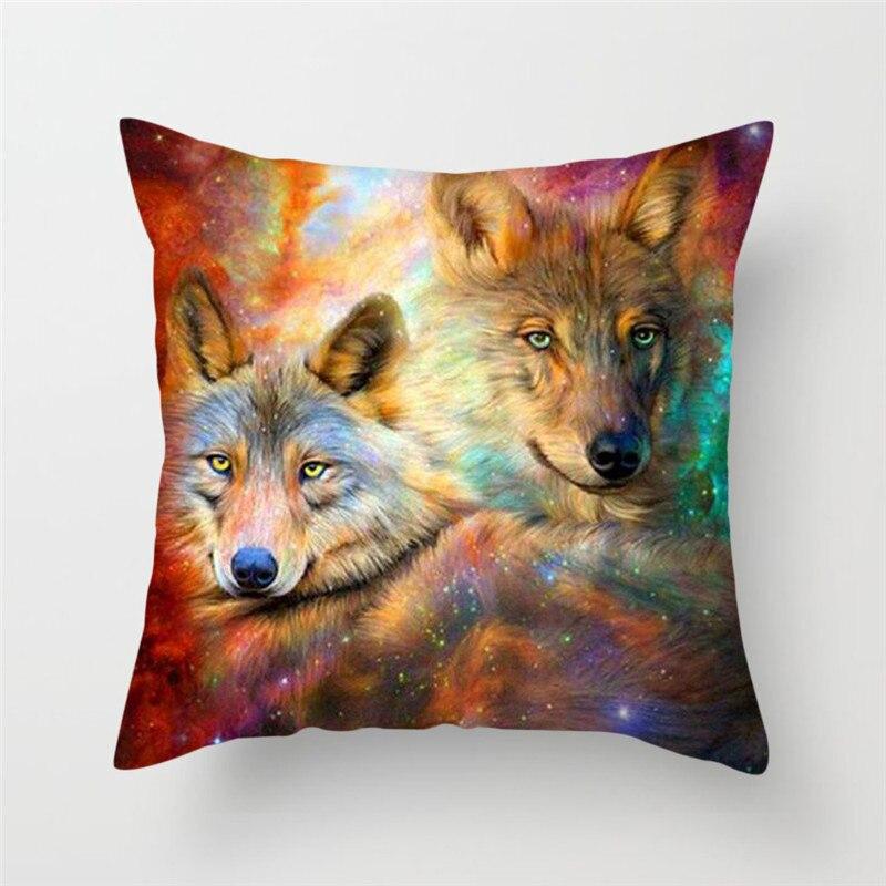 Wild Animals Printed Cushion Cover Wolf King Photo Pillow Covers for Home Sofa Decorative Throw  Cases