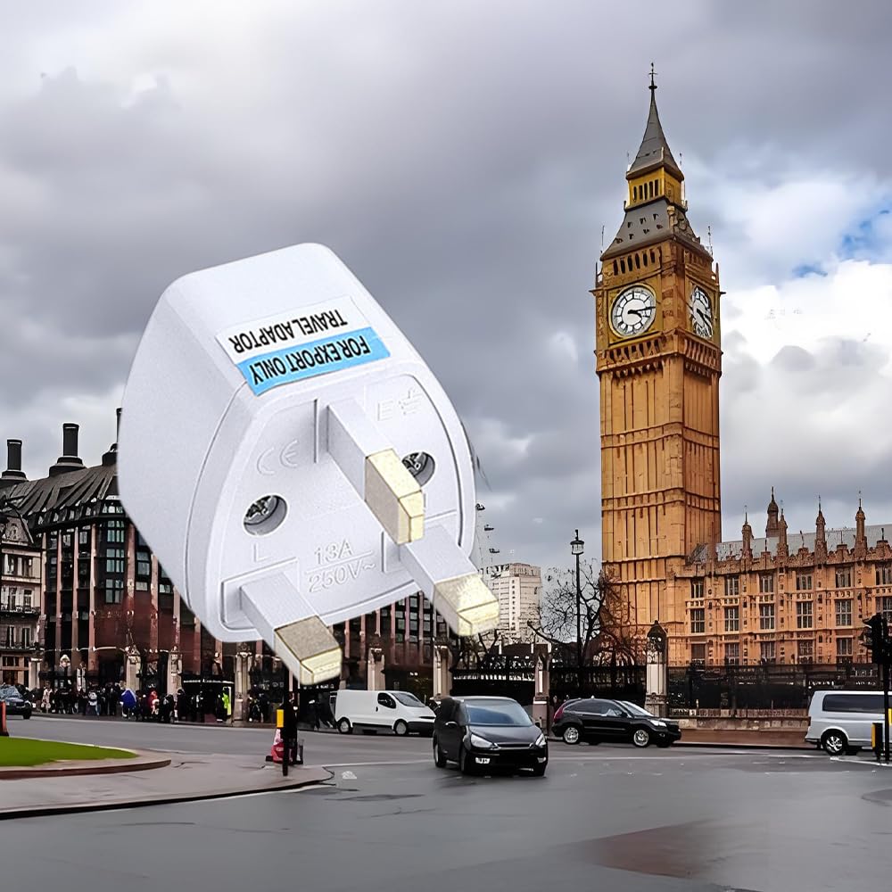 5-Pack International Travel Adapter Plugs (BF Type) - Ideal for International Travel, UK, Singapore, Malaysia, Hong Kong, Macau, and other regions.
