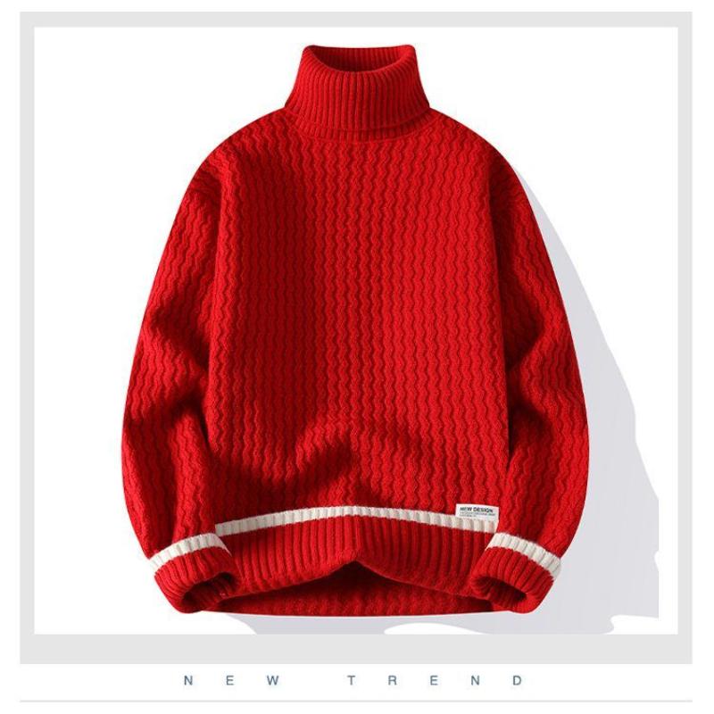

Красная водолазка для мужчин на осень-зиму, утолщенная, с лацканами, базовая, молодежный свитер L