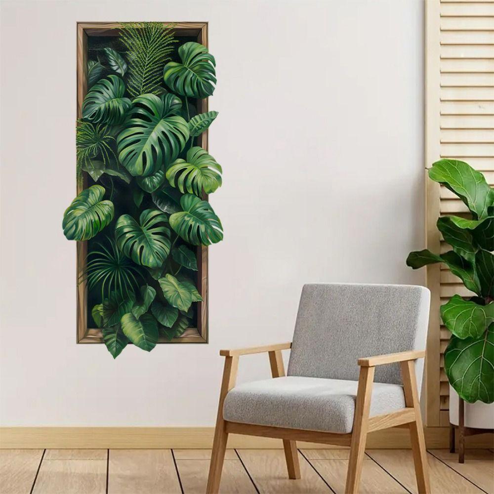 Green Leaves Monstera Leaf Sticker Waterproof Wall Mural Creative Wall Decals for Bedroom