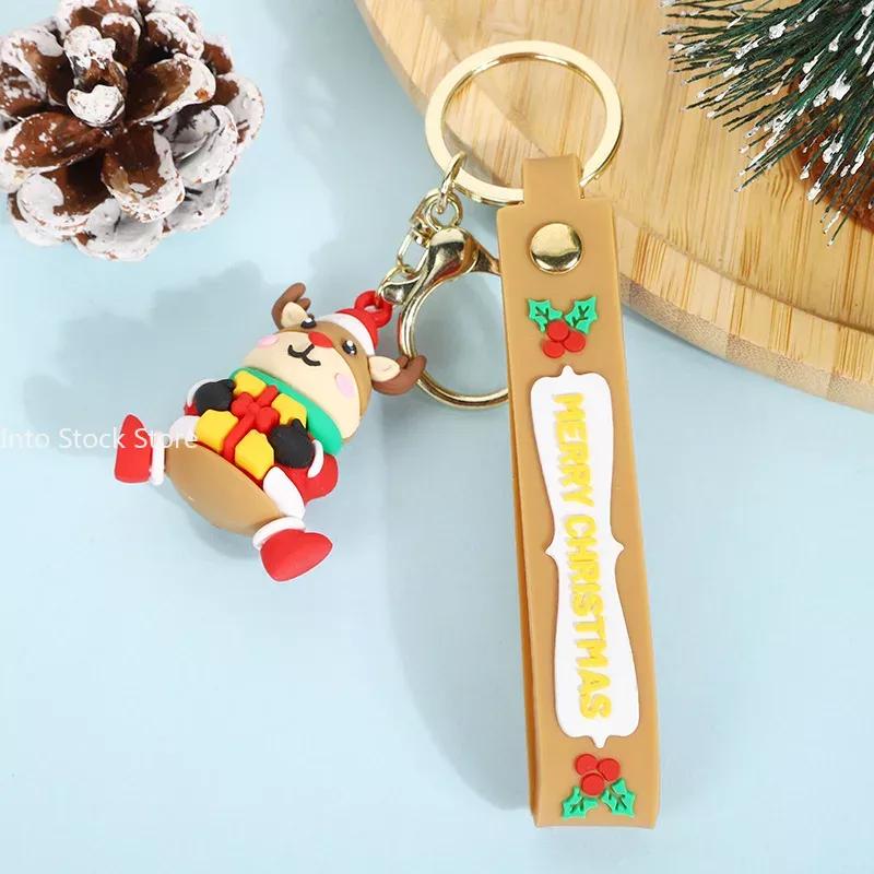 Cute Santa Claus PVC soft rubber key chain pendant cartoon snowman doll bag ornaments holiday gifts