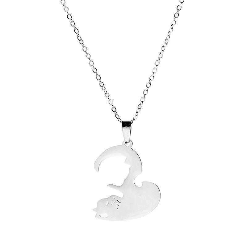 Accessories Black and White Cat Pair Hug Splicing Pendant Clavicle Chain Titanium Steel Necklace