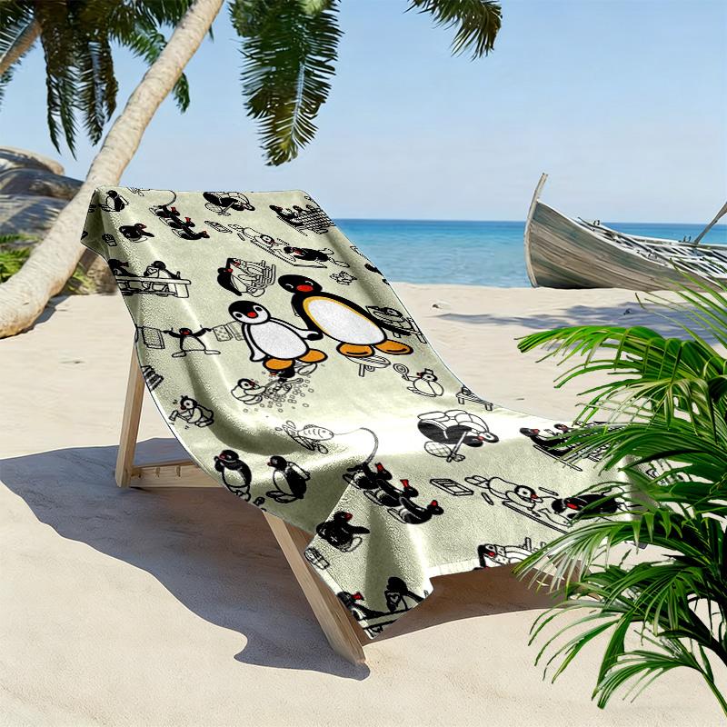 Asciugamano da Spiaggia con Stampa Cartone Animato Pingu, Asciugamano Grande Morbido Asciugatura Rapida per Spiaggia Campeggio Nuoto