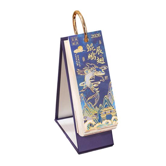 2026 Desk Flip Calendar Vintage Gold Stamping Painting Desktop Organizer Aesthetic Standing Calendar for Home Office