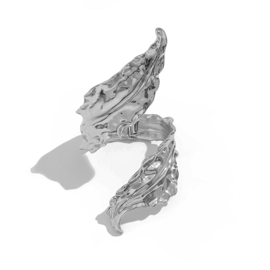 Punk Hip Hop Big Leaves Wide Cuff Bangles Bracelets Fashion Vintage Gold Silver Color Geometric Metal Spring Bangles Women Men