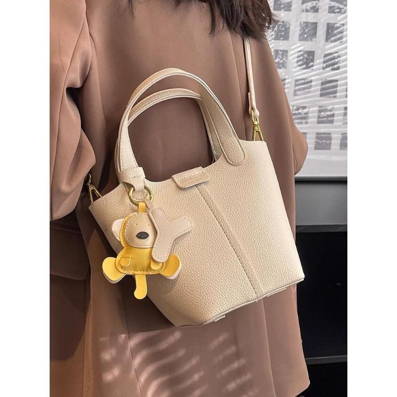 High-end bag women's autumn new fashion work hand bag solid color texture versatile messenger bucket bag