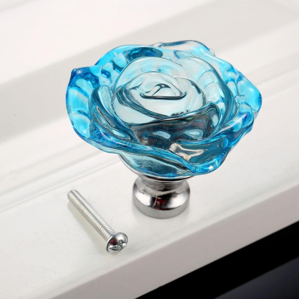 1pc 50mm Crystal Rose Glass Clear Knob Furniture Kitchen Drawer Cabinets Handles Dresser Closet Pulls Furniture Hardware