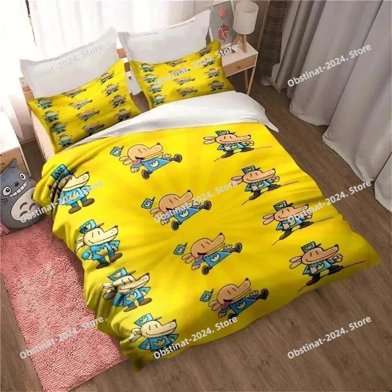 DOG MAN Cute Cartoon Pattern Bedding Set Duvet Cover Set Single Double Bed King Size Bed Set Adult Boys Bedroom Anime Sheet