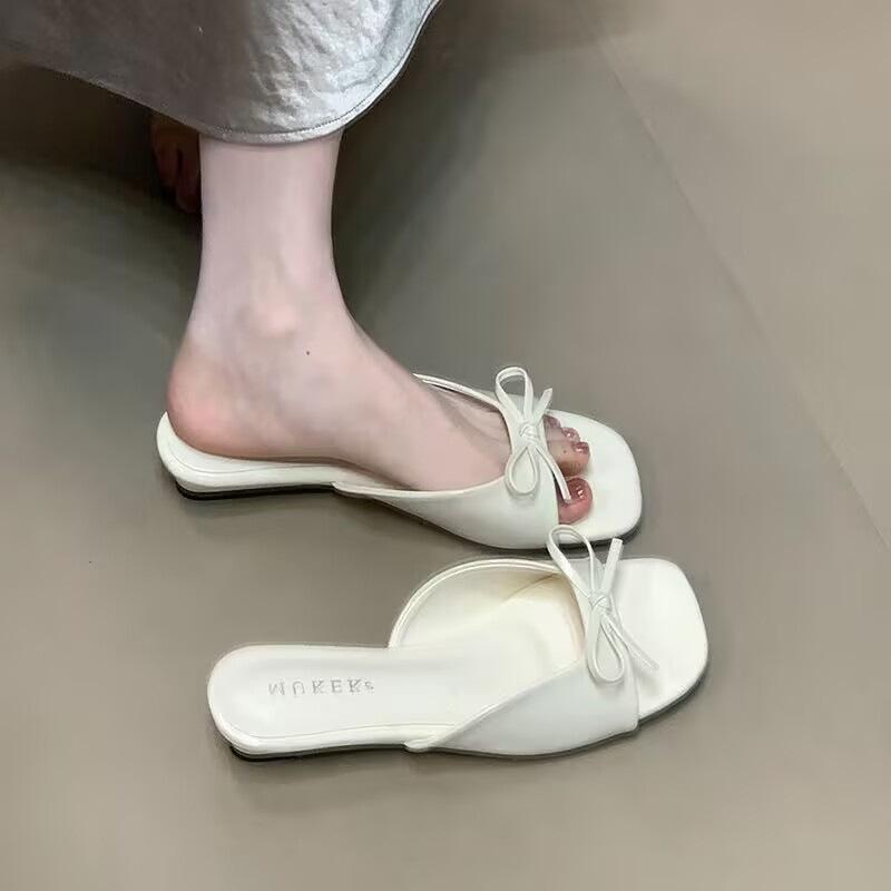 French Gentle Bow with Wedge Heel Cool Slippers Women's Summer Wear Open Toe with Skirt Temperament Fish Mouth Sandals