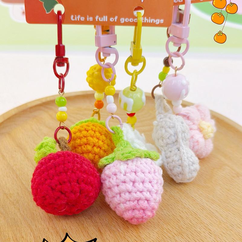 Small Apples Peaches Flowers Plush Keyring Material Daily Use Collectors Gift