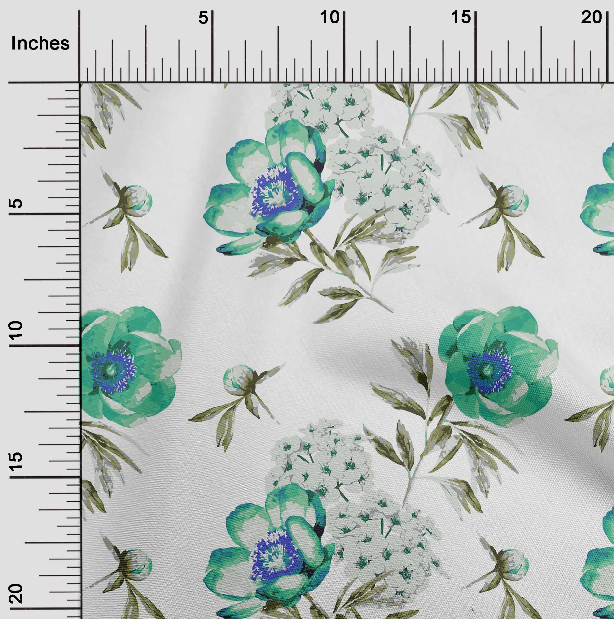 

oneOone Тканина Cotton Flex Fuschia Pink Fabric Flower & Leaves Watercolor Швейний матеріал Тканина з принтом у дворі 40 дюймів 42 Inch Wide - Viscose Chiffon кольору морської хвилі