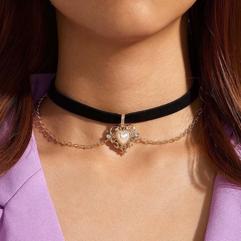 Double Layer Velvet Choker, Simple Heart Forest Style Clavicle Neck Collar