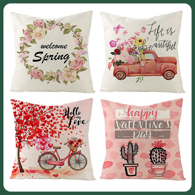 Valentine's Day Pillowcase Linen Print Home Living Room Sofa Cushion Cover Bedroom Bedside Pillowcase