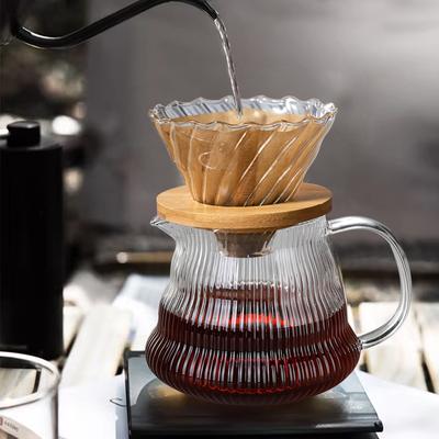 Coffee Filter Cup with Wood Stand Coffee Pot Set 600ml Coffee Server Coffee Maker Brewing Cup Glass Coffee Funnel Drip