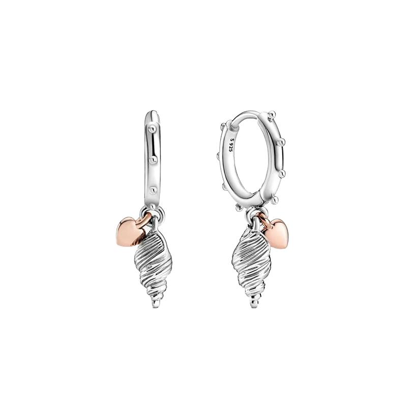 Hot Daisy Earrings  Summer  925 Sterling Silver Earring Heart and Conch Shell Earrings Women DIY Jewelry Rose Gold Earrings