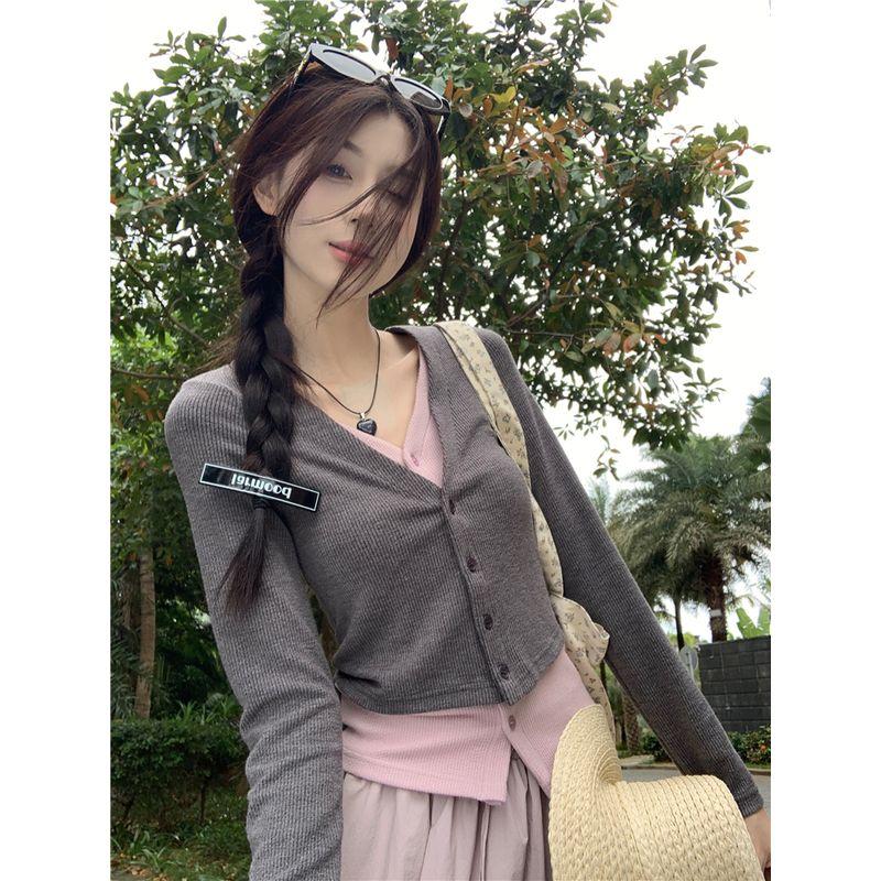 Kumikumi Design Temperament Fake Two Pieces Long Sleeve Knit Women Autumn High Waist Slimming Skirt Two-piece Set