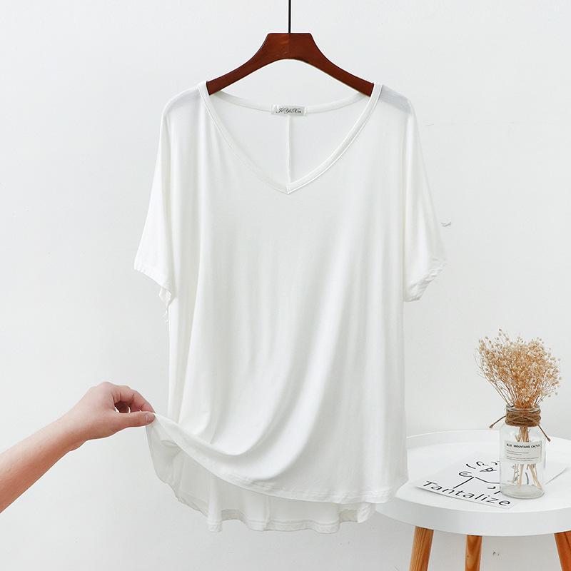 

Женская повседневная модальная футболка с V-образным вырезом - Короткий рукав, Большой размер, Однотонная Plus Size XL