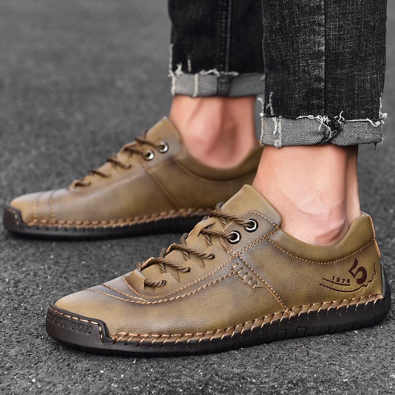 Men Casual Shoes Leather Outdoor Walking Sneakers 2025 New Fashion Male Leisure Vacation Soft Driving Shoes Man Size 48 Brown