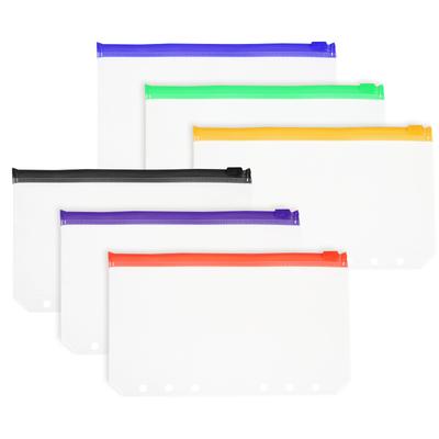 6Pcs A5 A6 A7 Binder Pocket 6 Hole Zipper Binder Pouch Budget Stuffing Envelopes Waterproof Clear Storage Pocket Loose Leaf Bags