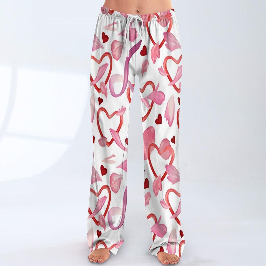 Womens Pajama Pants Sleepwear Casual Drawstring Elastic Waist Pants Comfy Straight Yoga Loose Trousers