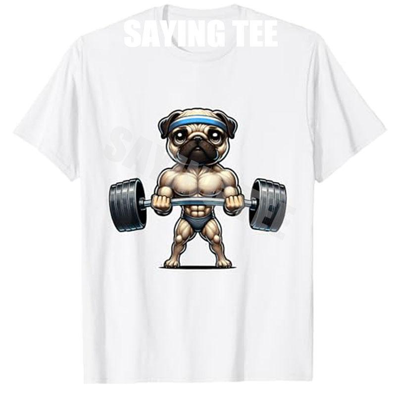 Trochu padne Trochu tlustý Vtipné Posilovna Roztomilý Panda Retro Tričko Fitness Sval Pug Vzpírání Pes Kreslené Tričko Novinka Dárek Y2k Bavlna