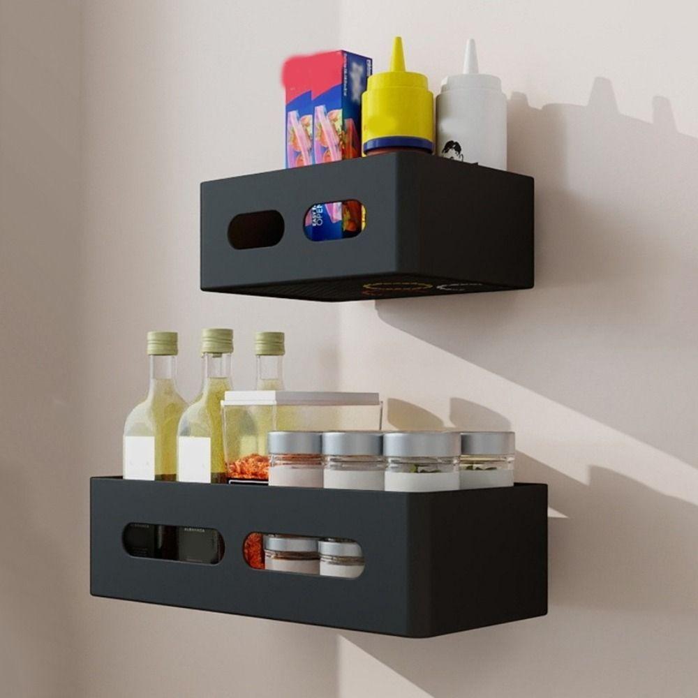 Carbon Steel Refrigerator Magnetic Shelf Punch Free Kitchen Storage Shelves Kitchen