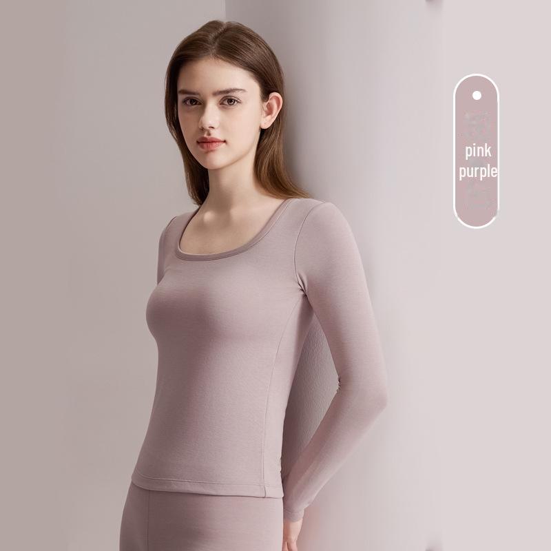 

Термотоп из кашемирового шелка с квадратным воротником и нагрудной накладкой - женское нижнее белье с длинным рукавом на осень L розовый/фиолетовый