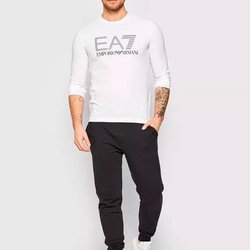 Emporio Armani EA7 FW21 Casual Letter Round Neck Long Sleeve T-Shirt Men tops White 3KPT64-PJ03Z-1100