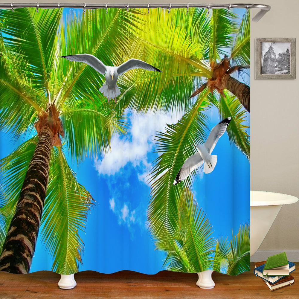 Bathroom Waterproof Shower Curtain Sunset Dusk Beach Scenery Seaside Printing Polyester Home Decoration Curtain With Hook