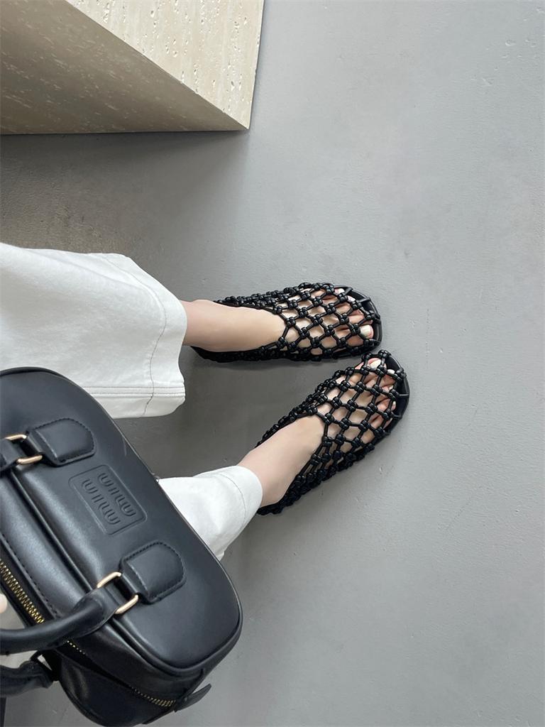 IPPEUM Women Mesh Balet Flats 2025 New Round Toe Red PU Leather Ballerina Shoes