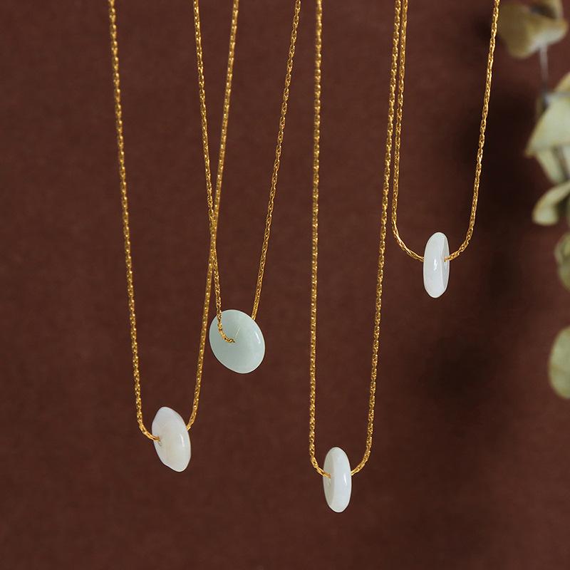 Chinese Style Hetian Jade Pendant Necklace Versatile Personality Temperament Empress Dowager Titanium Steel 18K Gold Hip-Hop Jewelry